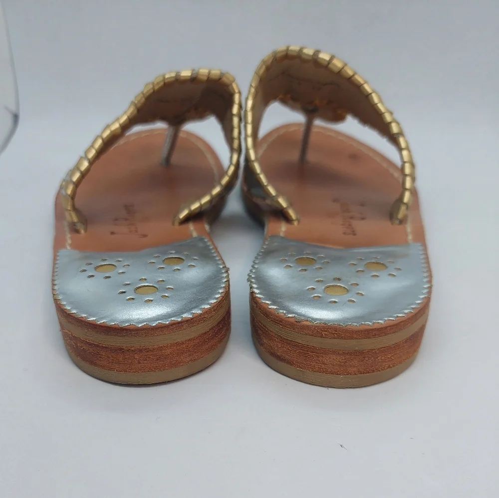 Jack Rogers Women's Sandals Silver Gold Leather Flat Thong Shoes Size 6 Boho